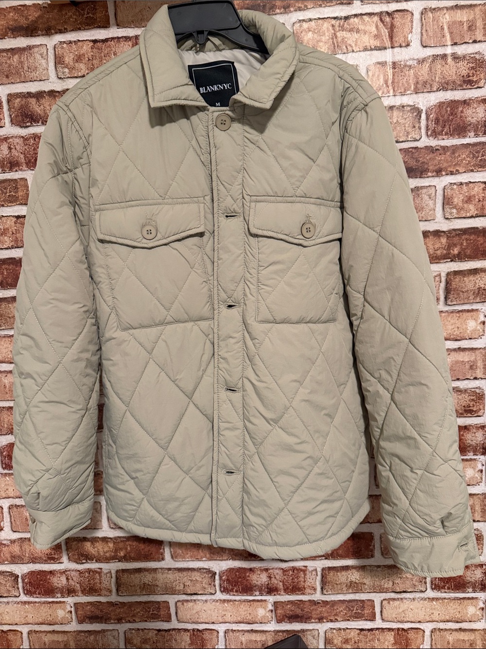 Blank NYC Quilted Shirt Jacket in Light Khaki.  Medium